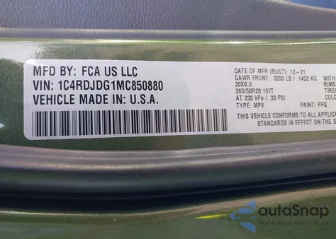 2021 Dodge Durango Gt Plus Awd from USA, damaged, VIN 1C4RDJDG1MC850880